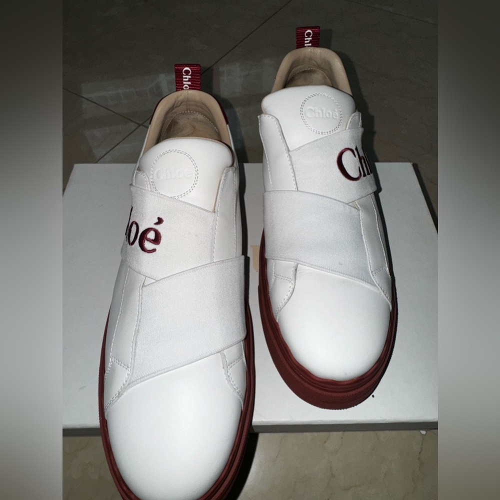 Chloé maroon and white slip on sneakers size 11